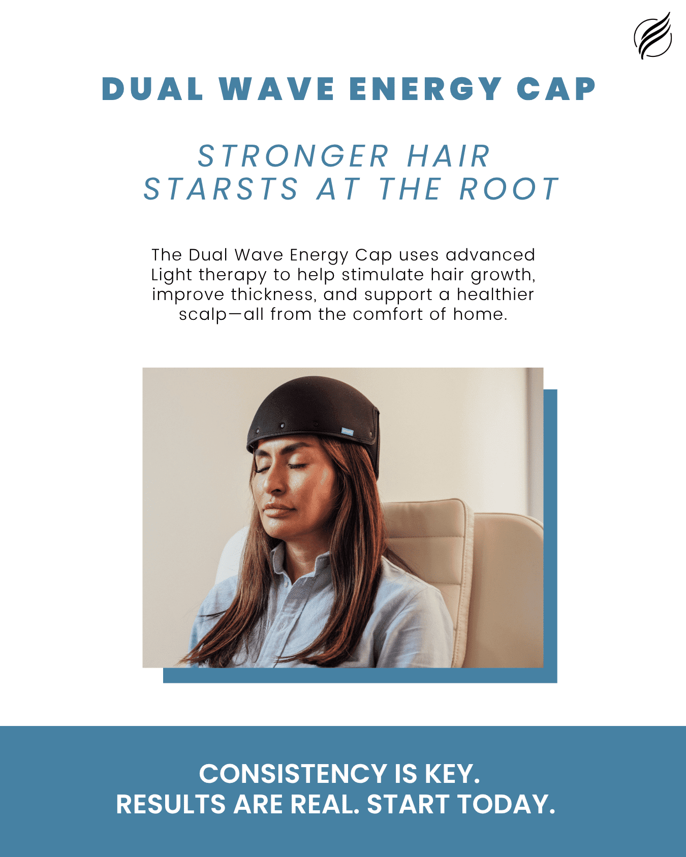 Dual Wave Energy Cap ad highlighting hair growth and scalp health benefits with light therapy.